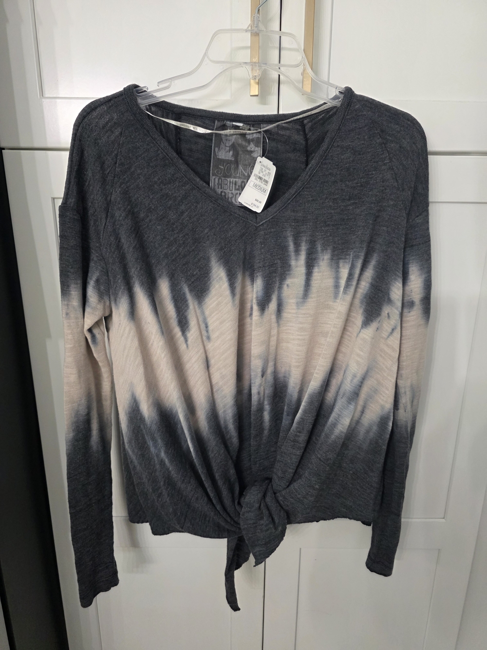 Young Fabulous & Broke Charcoal & Cream V-Neck Tie-Front Top